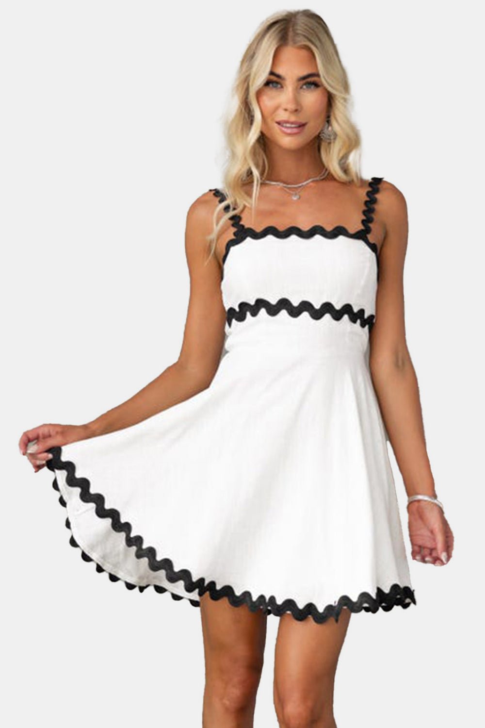 Contrast Trim Square Neck Mini Dress - Loulou Boutique