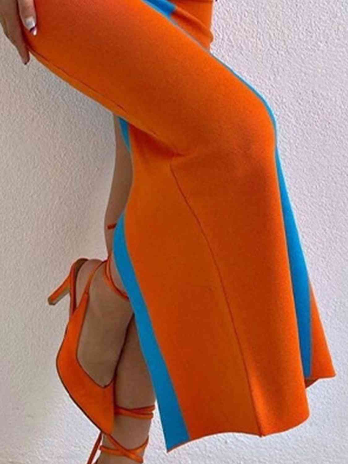 Contrast Wide Strap Slit Midi Dress - Loulou Boutique