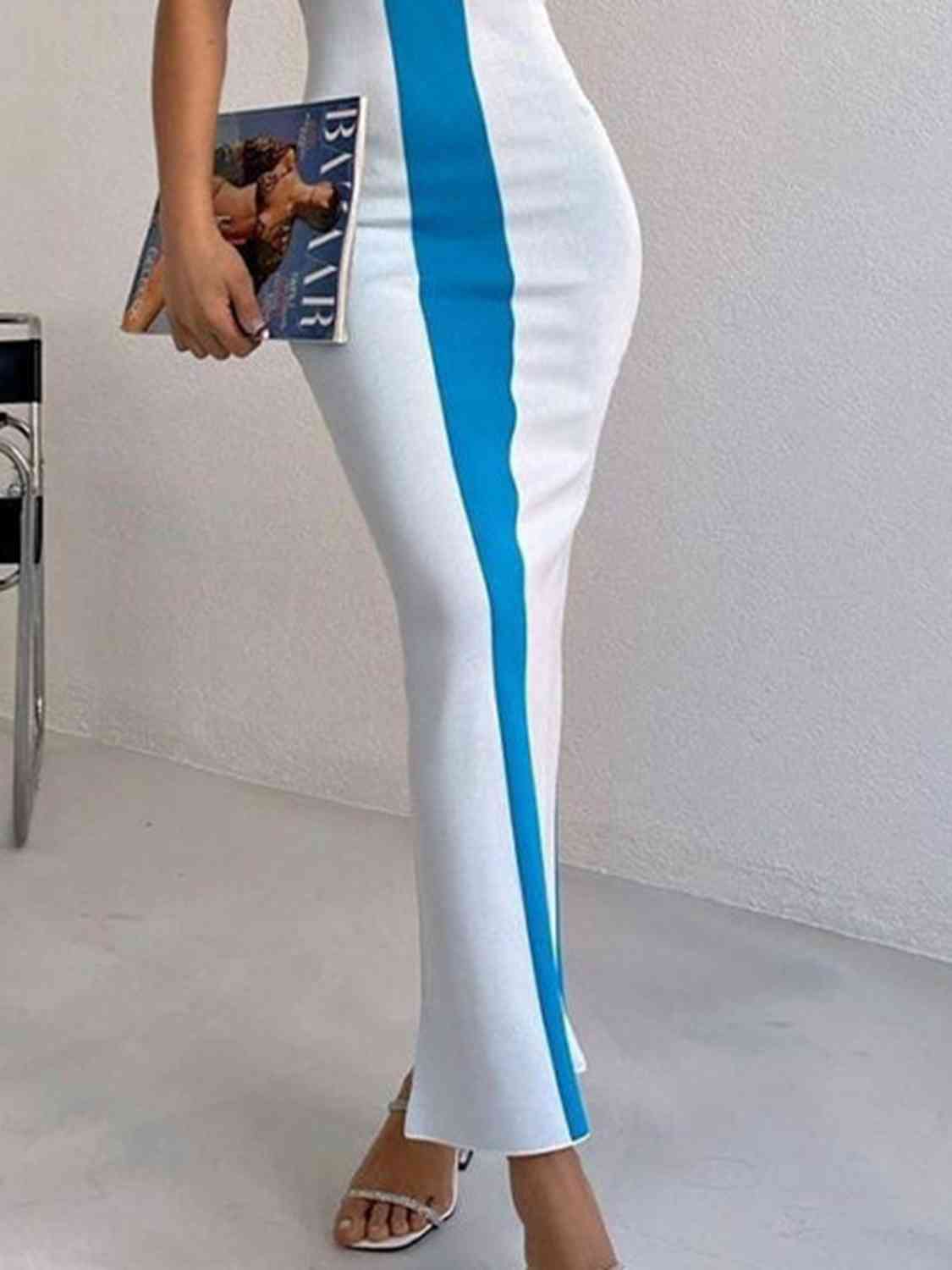 Contrast Wide Strap Slit Midi Dress - Loulou Boutique