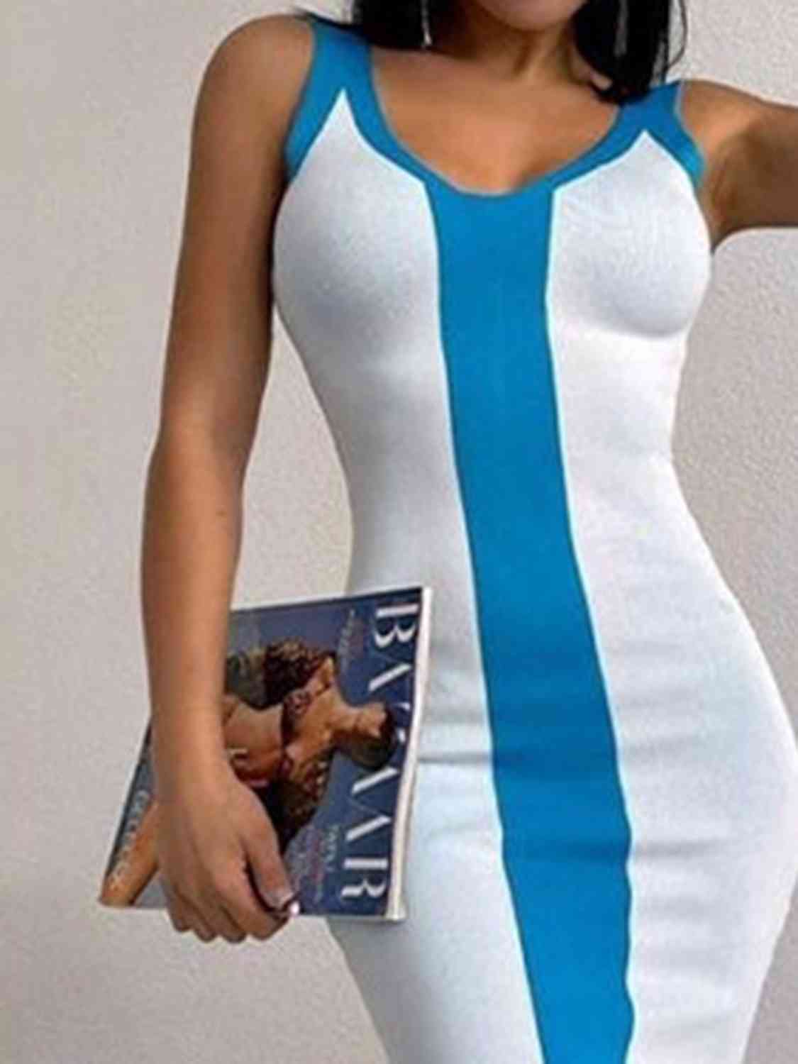 Contrast Wide Strap Slit Midi Dress - Loulou Boutique