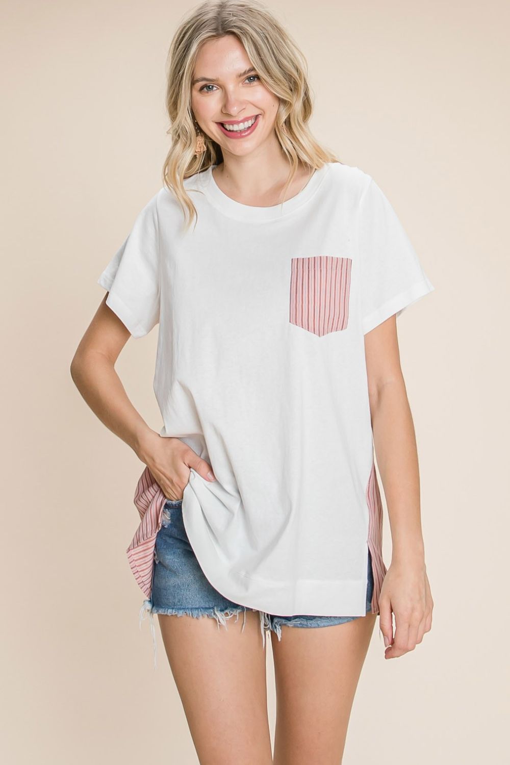 Cotton Bleu by Nu Label Contrast Striped Short Sleeve T - Shirt - Loulou Boutique