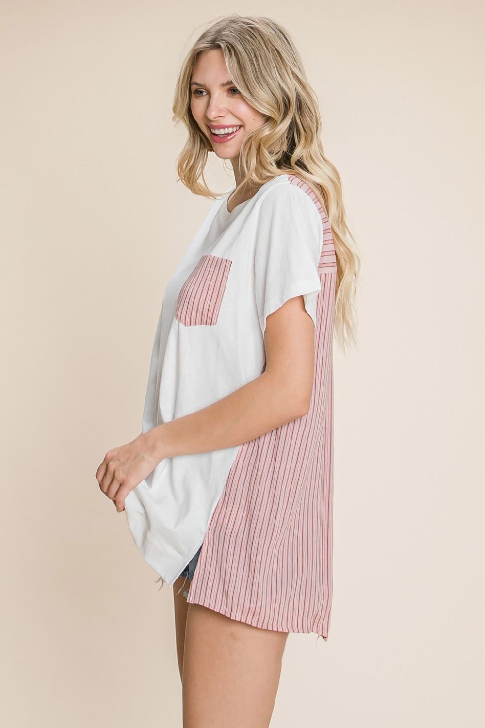 Cotton Bleu by Nu Label Contrast Striped Short Sleeve T - Shirt - Loulou Boutique