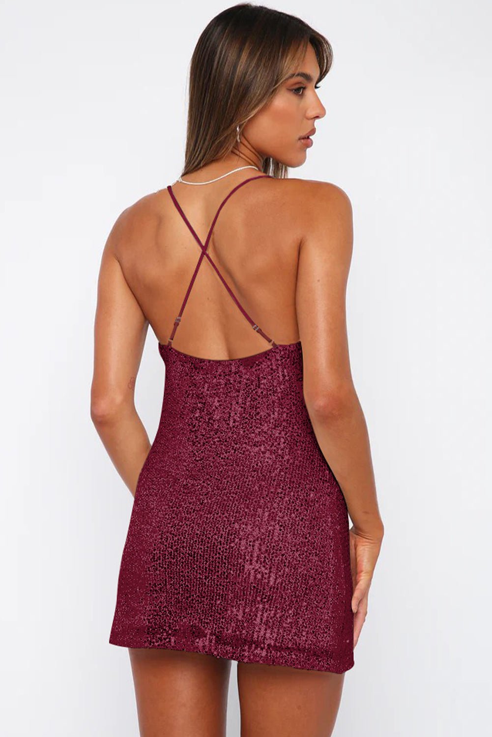 Cowl Neck Contrast Sequin Sleeveless Mini Dress - Loulou Boutique