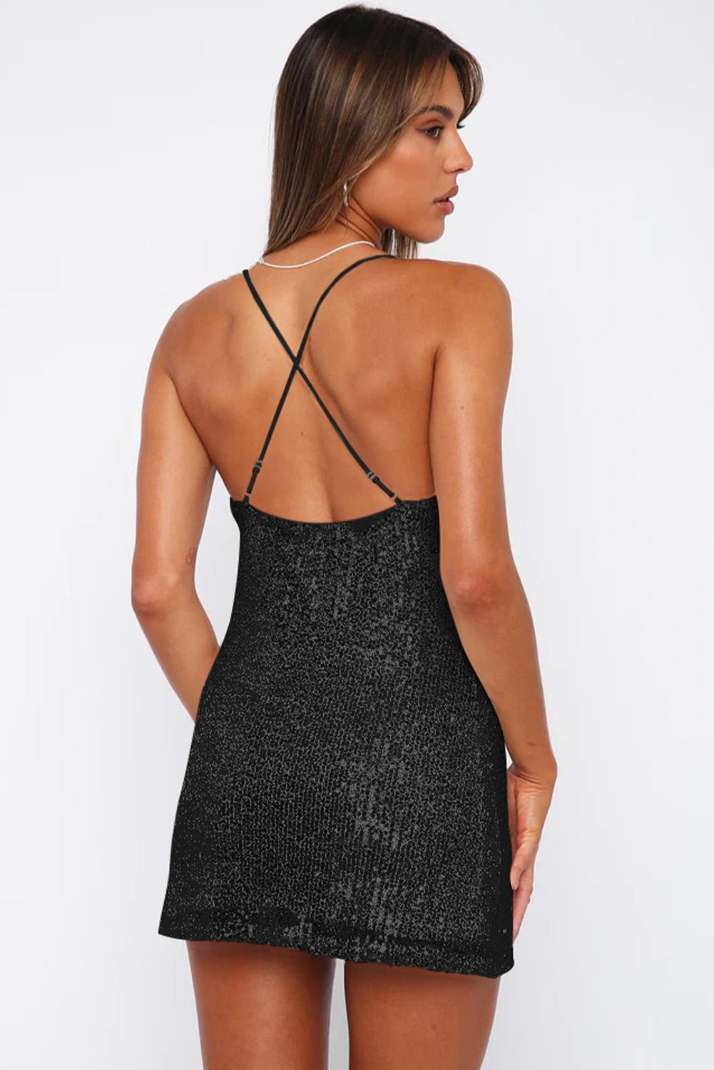Cowl Neck Contrast Sequin Sleeveless Mini Dress - Loulou Boutique