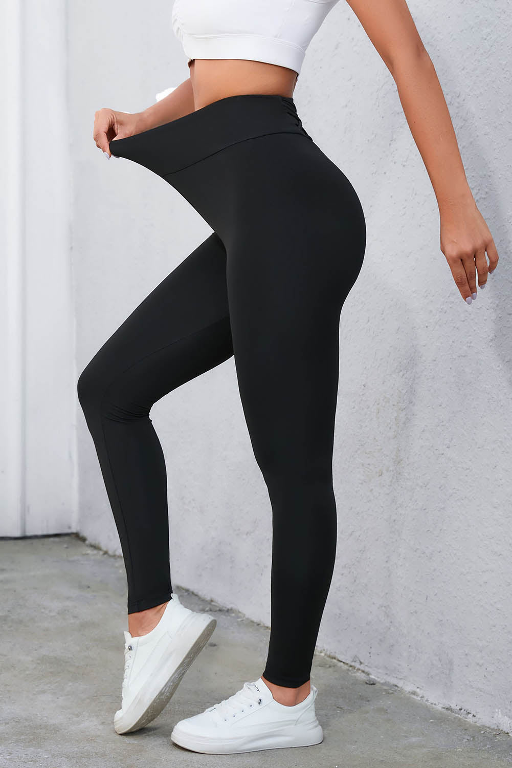 Crisscross Detail Wide Waistband Leggings - Loulou Boutique