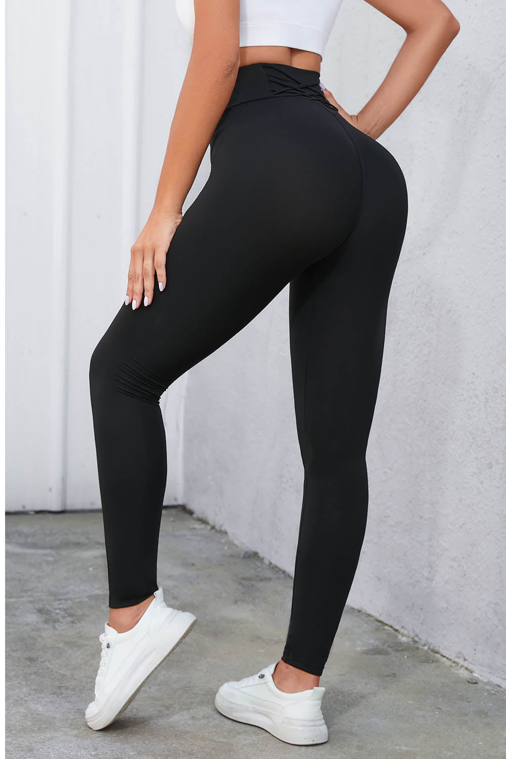 Crisscross Detail Wide Waistband Leggings - Loulou Boutique