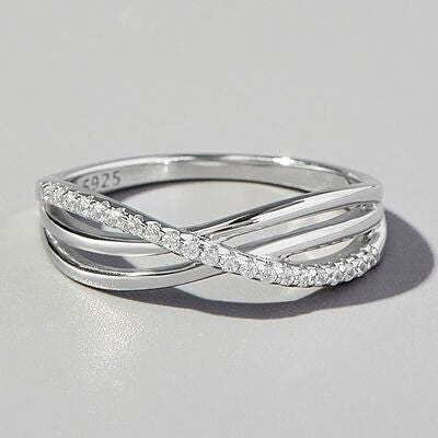 Crisscross Inlaid Zircon 925 Sterling Silver Ring - Loulou Boutique