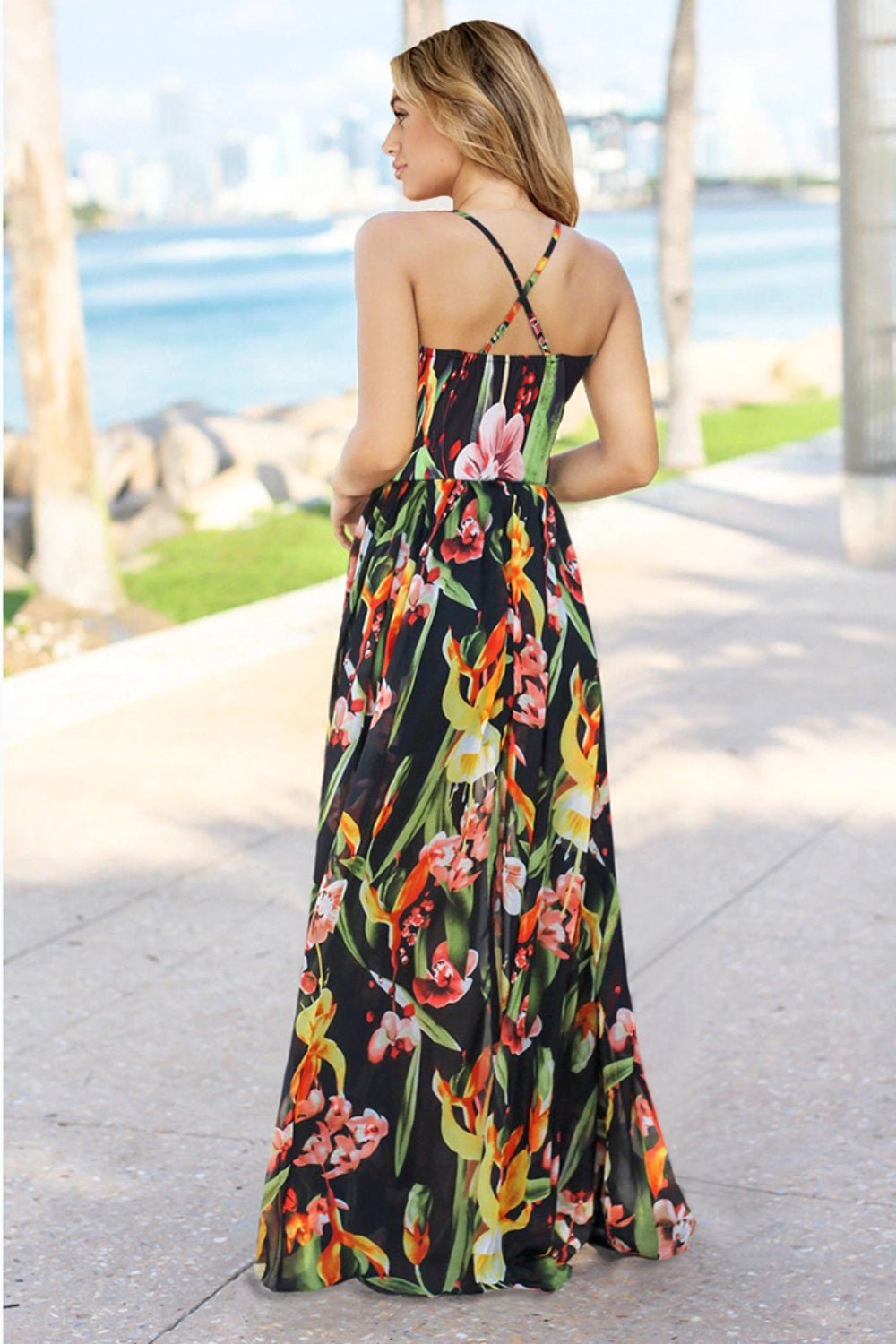 Crisscross Printed Surplice Cami Dress - Loulou Boutique