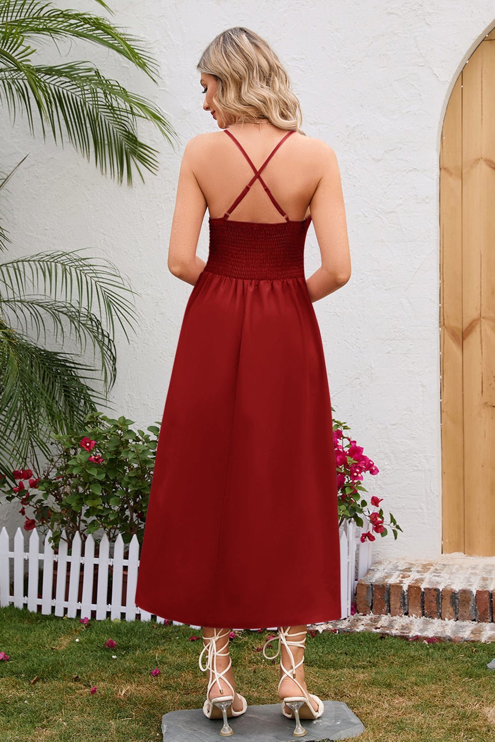 Crisscross Smocked Spaghetti Strap Dress - Loulou Boutique