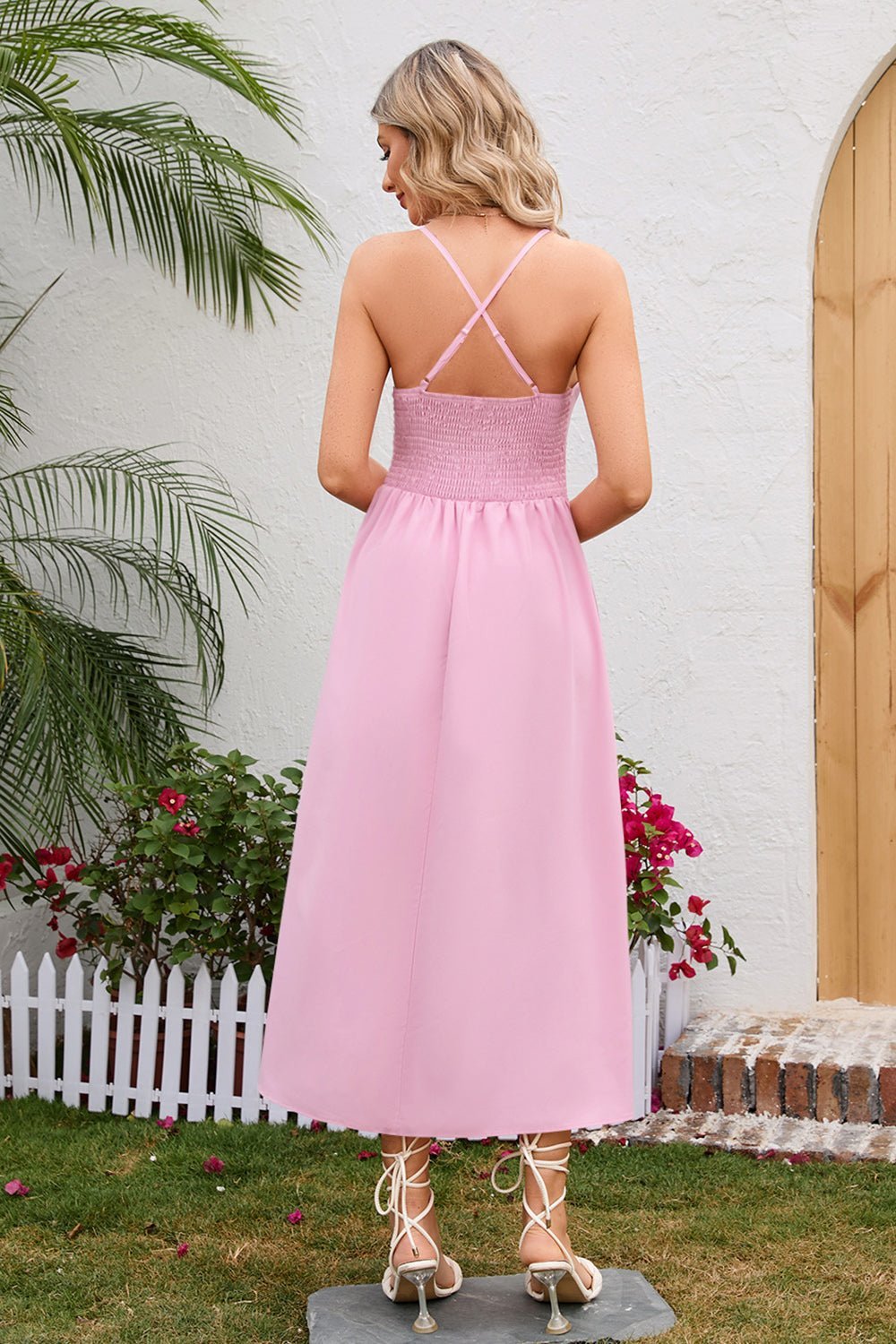 Crisscross Smocked Spaghetti Strap Dress - Loulou Boutique