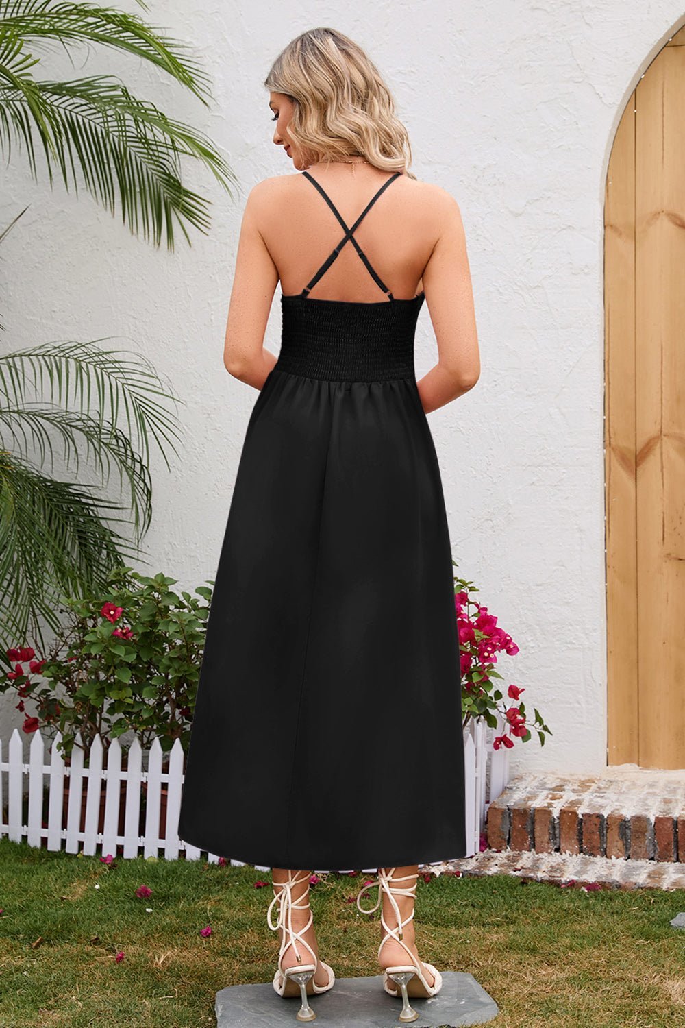 Crisscross Smocked Spaghetti Strap Dress - Loulou Boutique
