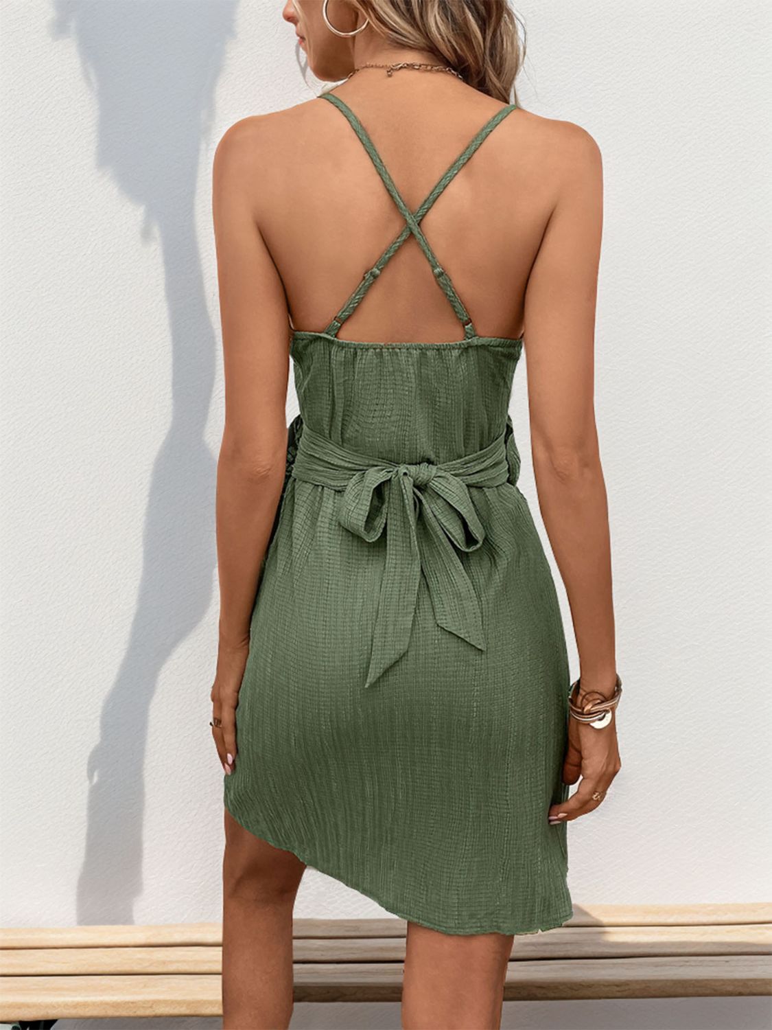 Crisscross Tied Surplice Mini Dress - Loulou Boutique