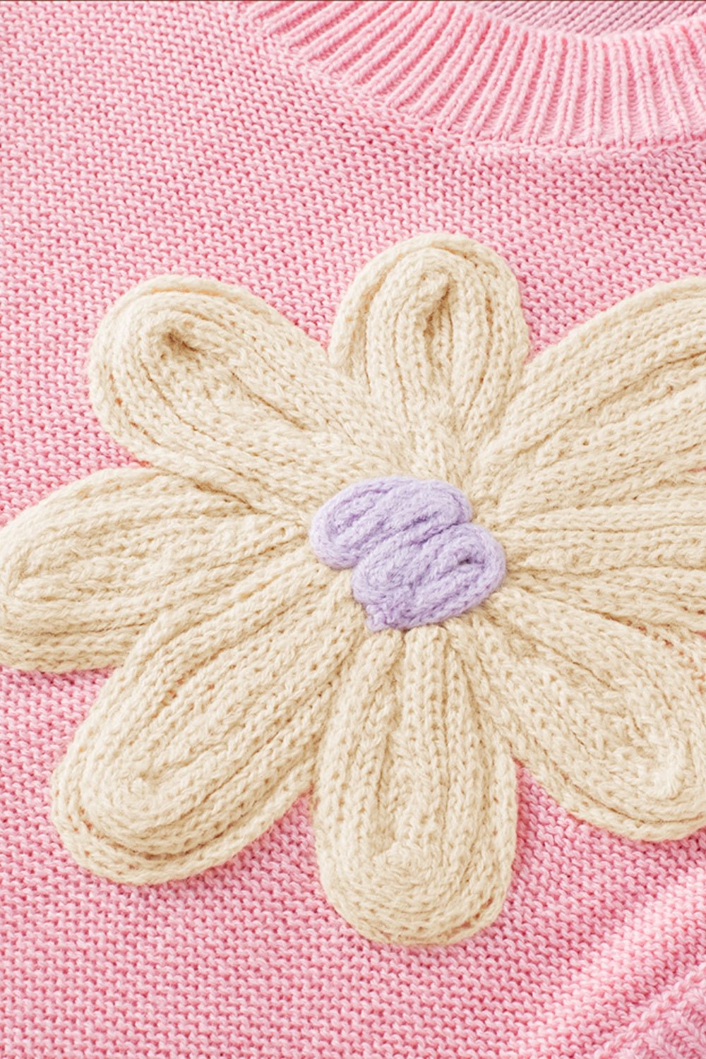 Crochet Flower Round Neck Sweater Vest - Loulou Boutique