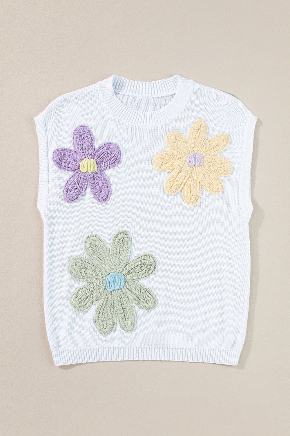 Crochet Flower Round Neck Sweater Vest - Loulou Boutique
