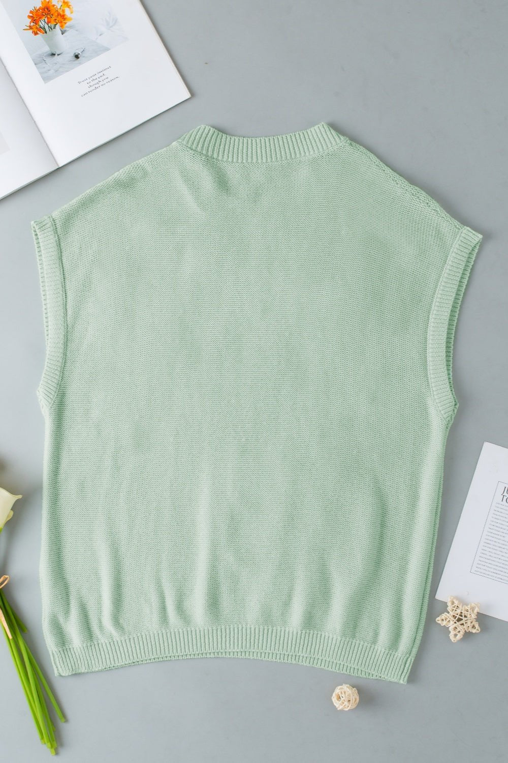 Crochet Flower Round Neck Sweater Vest - Loulou Boutique