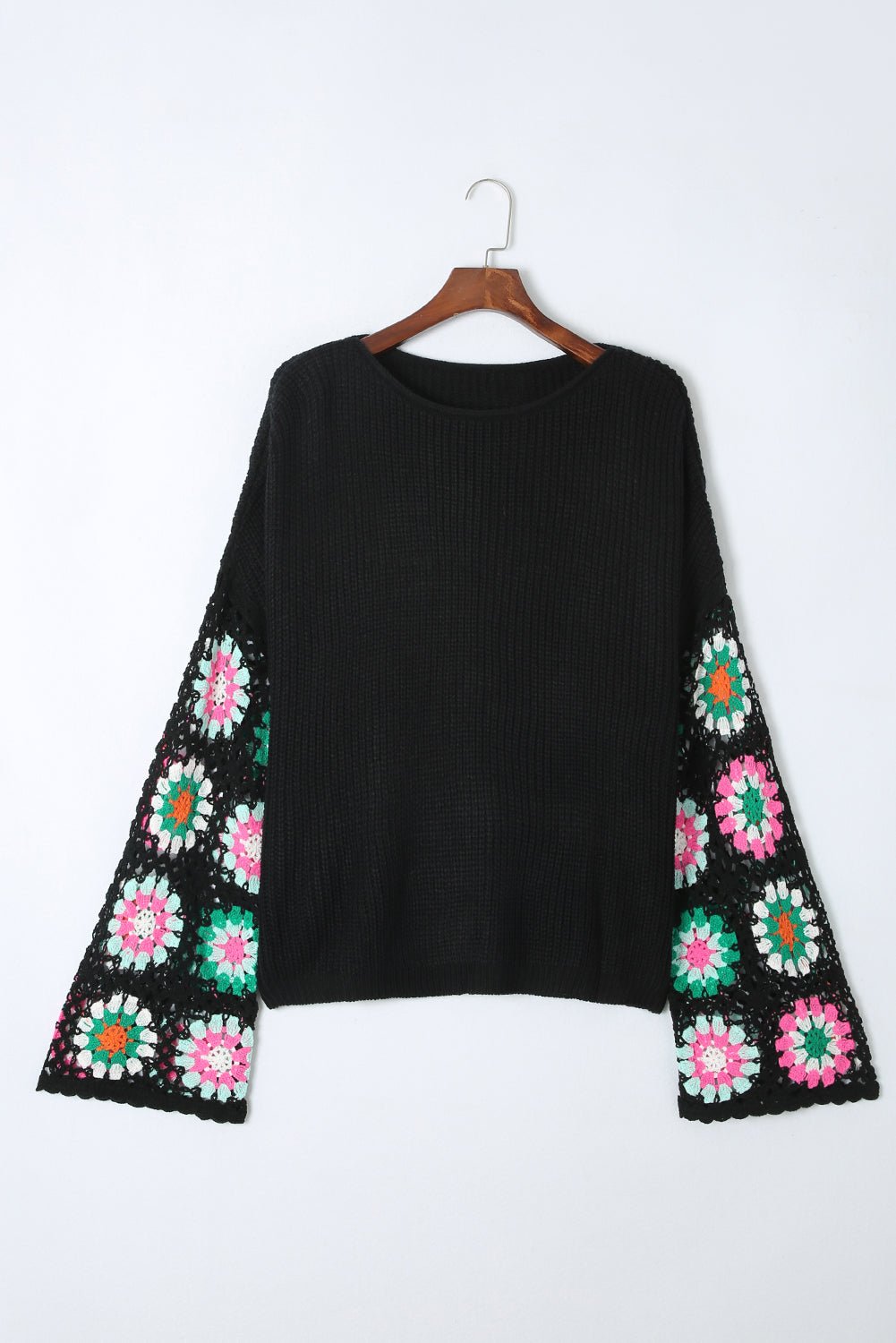 Crochet Round Neck Long Sleeve Knit Top - Loulou Boutique
