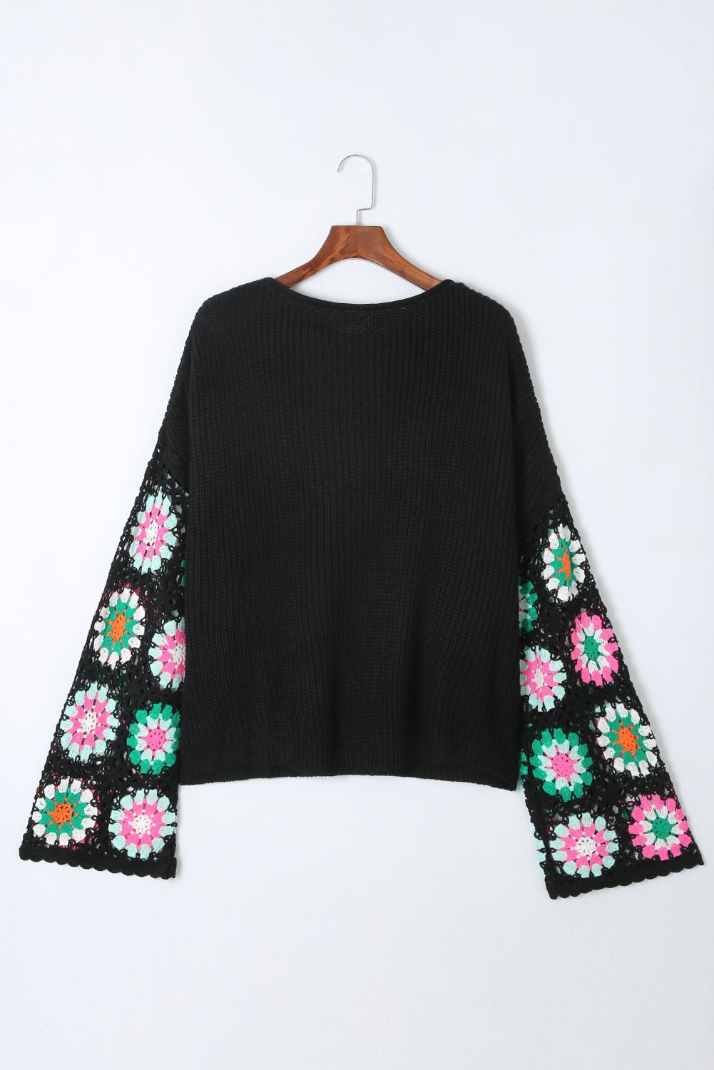 Crochet Round Neck Long Sleeve Knit Top - Loulou Boutique