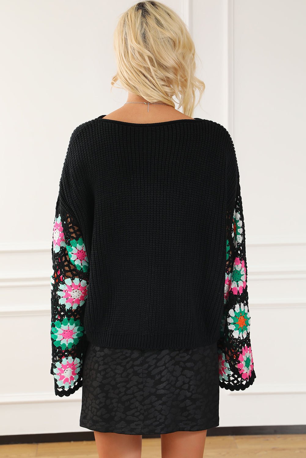 Crochet Round Neck Long Sleeve Knit Top - Loulou Boutique