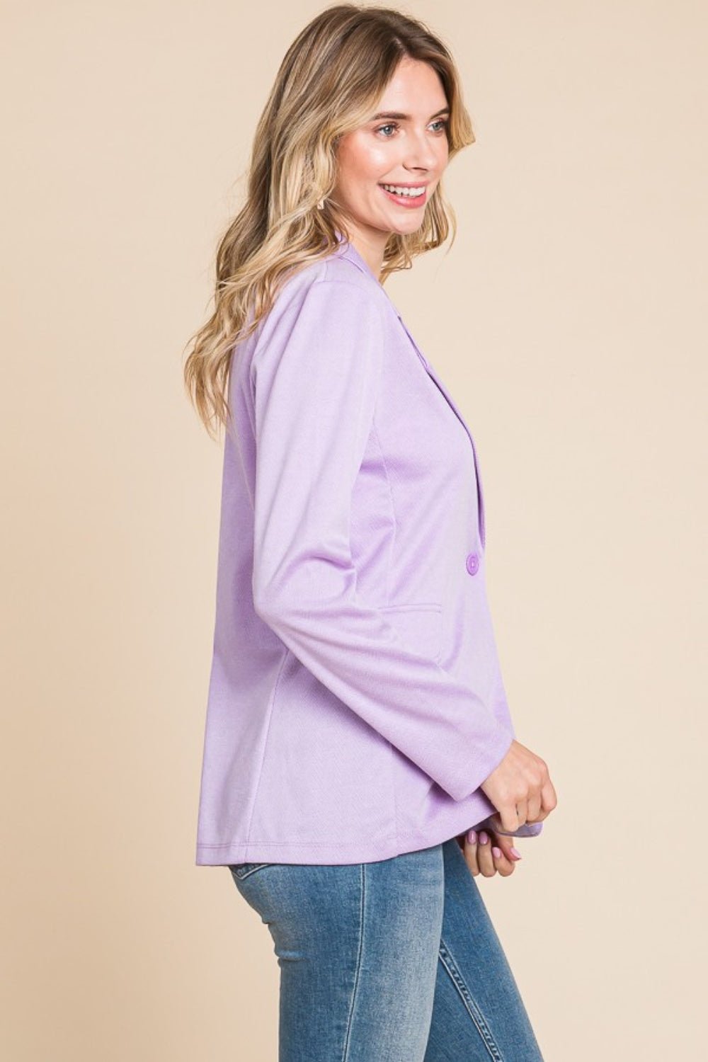 Culture Code Button Up Long Sleeve Slit Blazer - Loulou Boutique