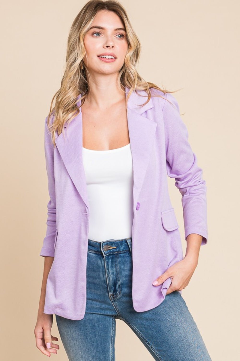 Culture Code Button Up Long Sleeve Slit Blazer - Loulou Boutique