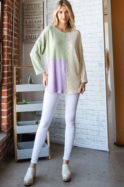 Culture Code Color Block Round Neck Dropped Shoulder Blouse - Loulou Boutique