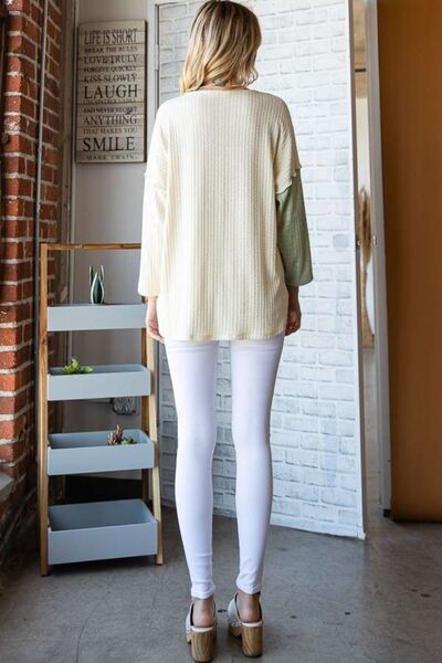 Culture Code Color Block Round Neck Dropped Shoulder Blouse - Loulou Boutique