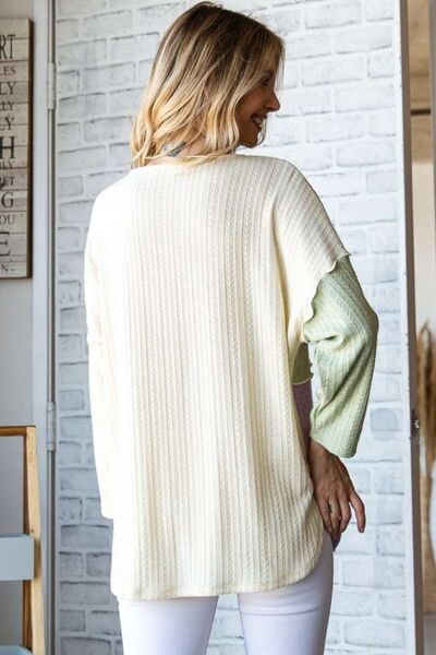 Culture Code Color Block Round Neck Dropped Shoulder Blouse - Loulou Boutique