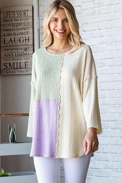 Culture Code Color Block Round Neck Dropped Shoulder Blouse - Loulou Boutique