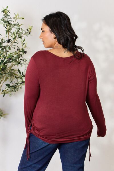 Culture Code Full Size Drawstring Round Neck Long Sleeve Top - Loulou Boutique