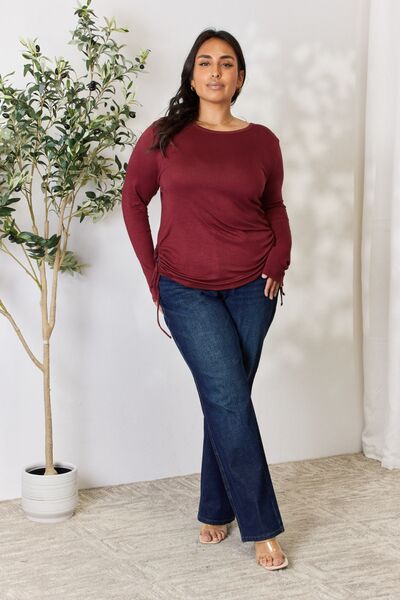 Culture Code Full Size Drawstring Round Neck Long Sleeve Top - Loulou Boutique