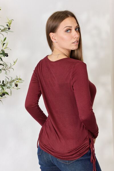 Culture Code Full Size Drawstring Round Neck Long Sleeve Top - Loulou Boutique