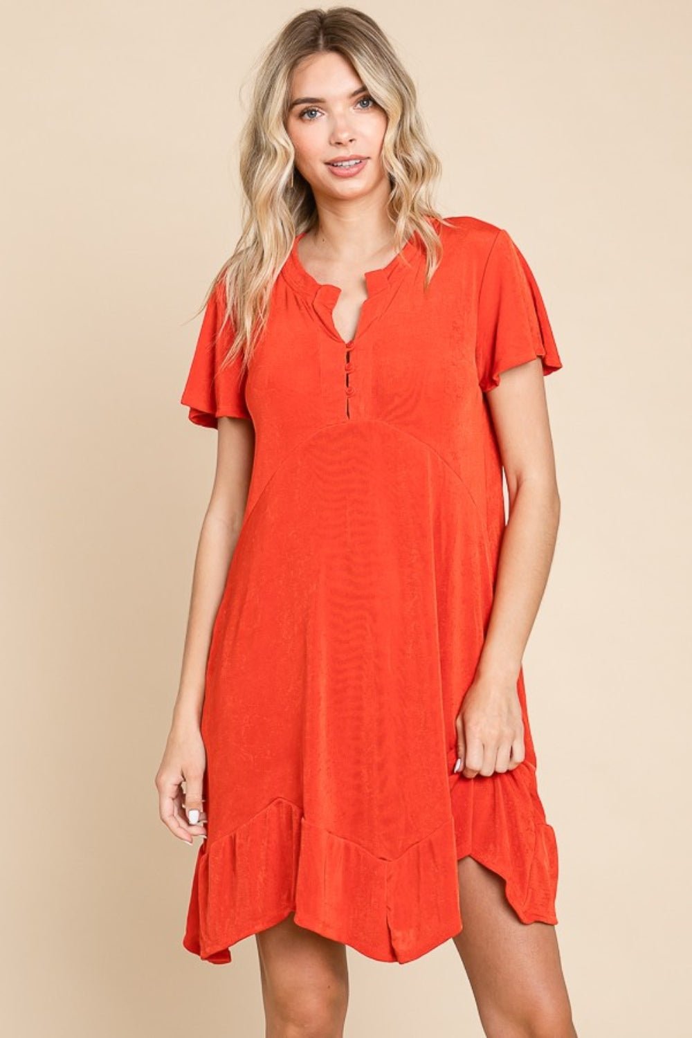 Culture Code Full Size Notched Short Sleeve Dress - Loulou Boutique