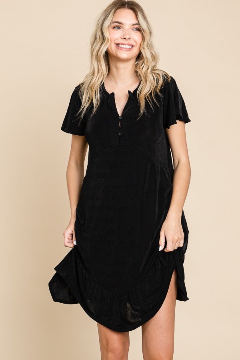 Culture Code Full Size Notched Short Sleeve Dress - Loulou Boutique