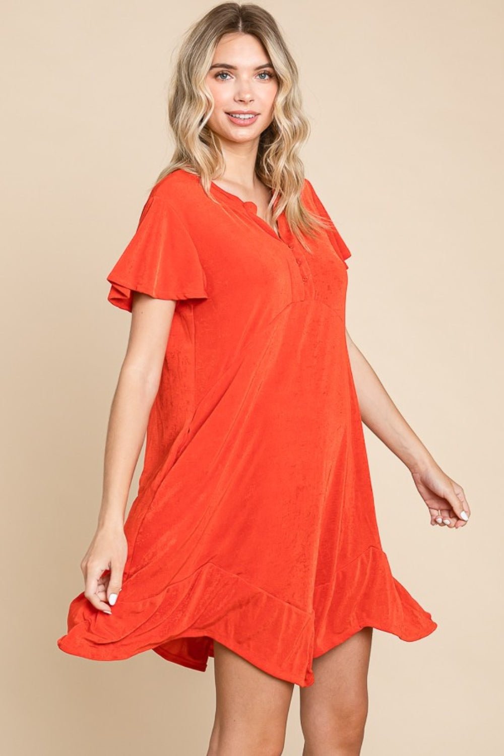 Culture Code Full Size Notched Short Sleeve Dress - Loulou Boutique