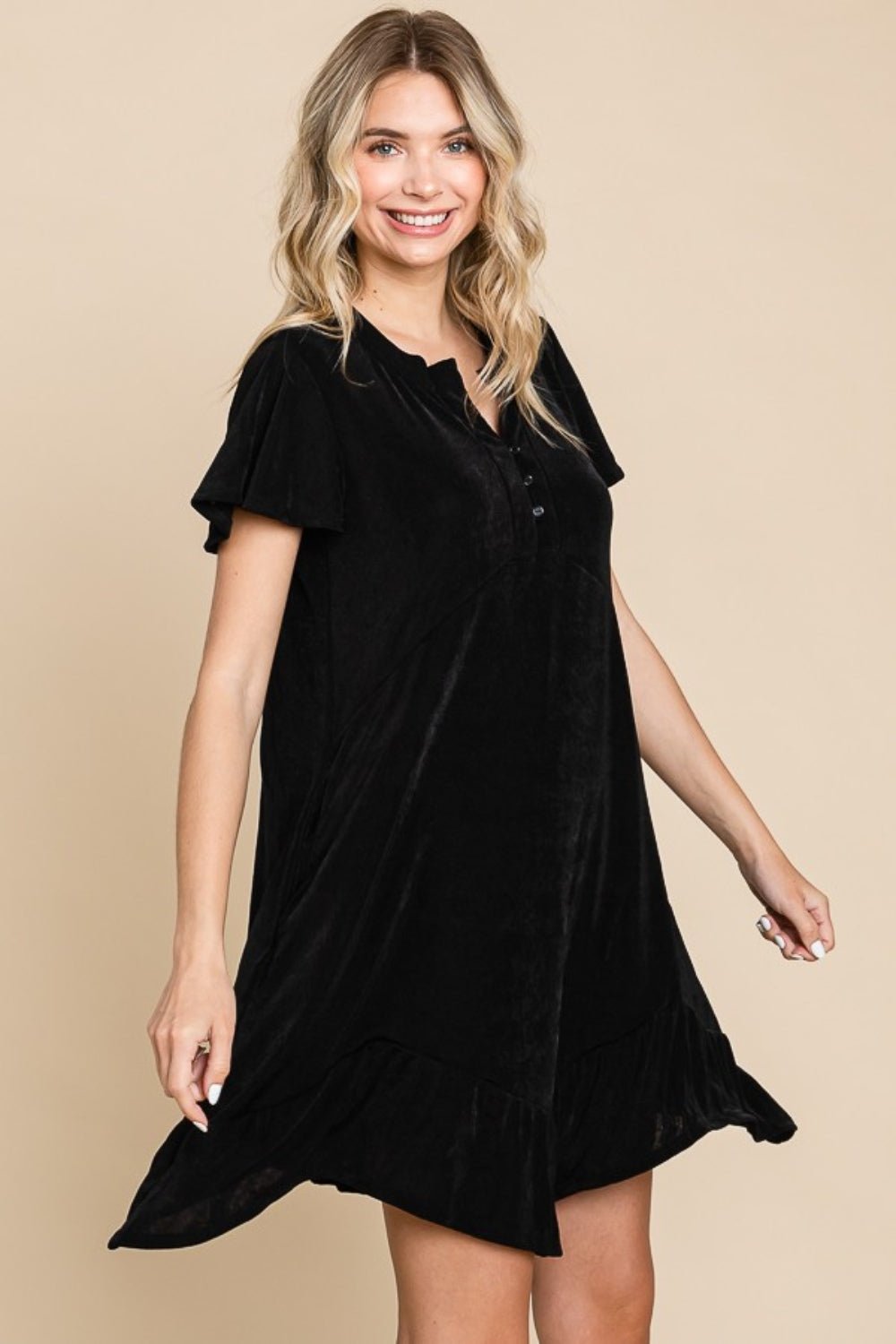 Culture Code Full Size Notched Short Sleeve Dress - Loulou Boutique