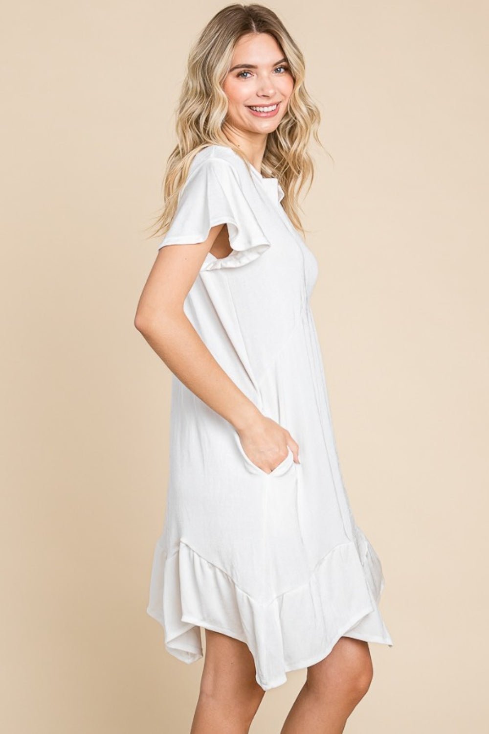 Culture Code Full Size Short Sleeve Ruffled Asymmetric Hem Dress - Loulou Boutique