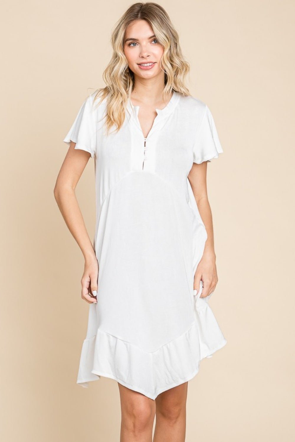 Culture Code Full Size Short Sleeve Ruffled Asymmetric Hem Dress - Loulou Boutique