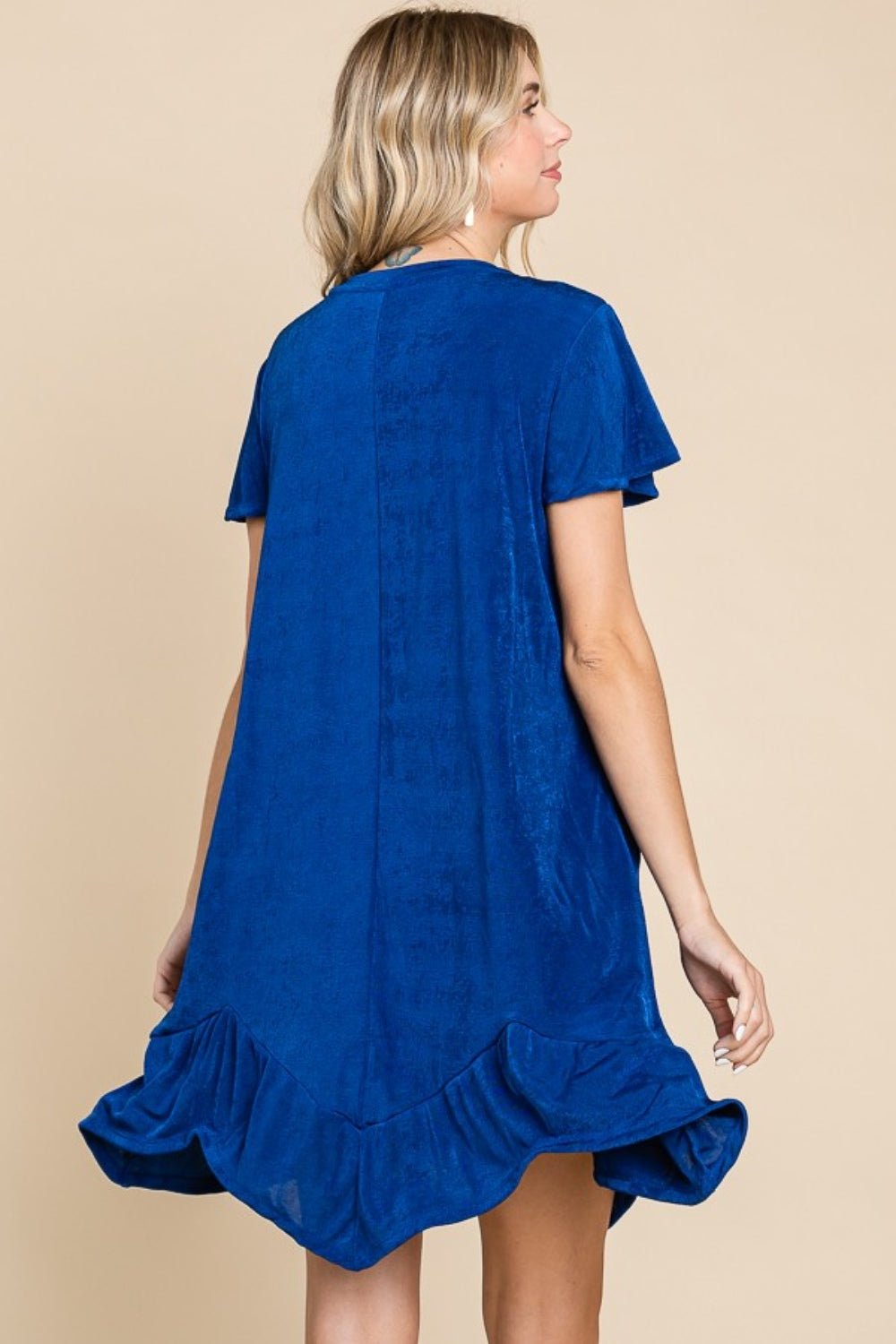 Culture Code Full Size Short Sleeve Ruffled Asymmetric Hem Dress - Loulou Boutique
