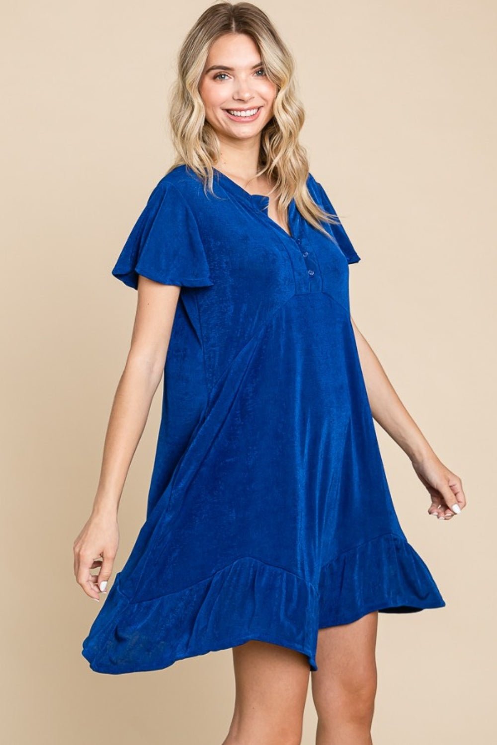Culture Code Full Size Short Sleeve Ruffled Asymmetric Hem Dress - Loulou Boutique