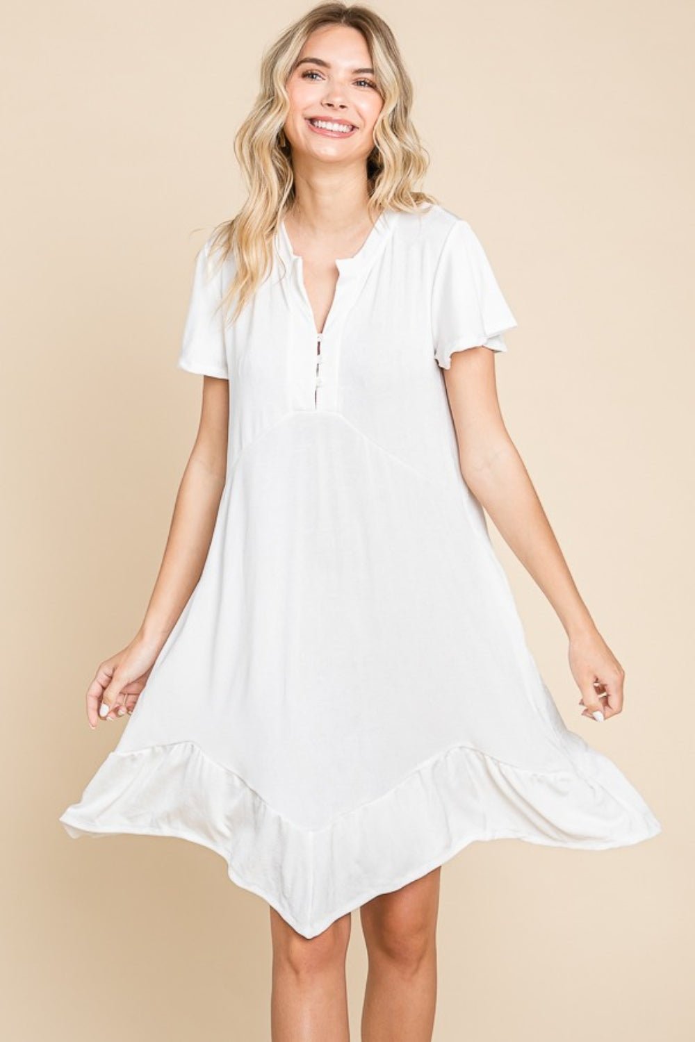 Culture Code Full Size Short Sleeve Ruffled Asymmetric Hem Dress - Loulou Boutique