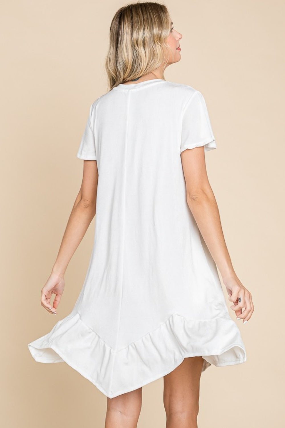 Culture Code Full Size Short Sleeve Ruffled Asymmetric Hem Dress - Loulou Boutique