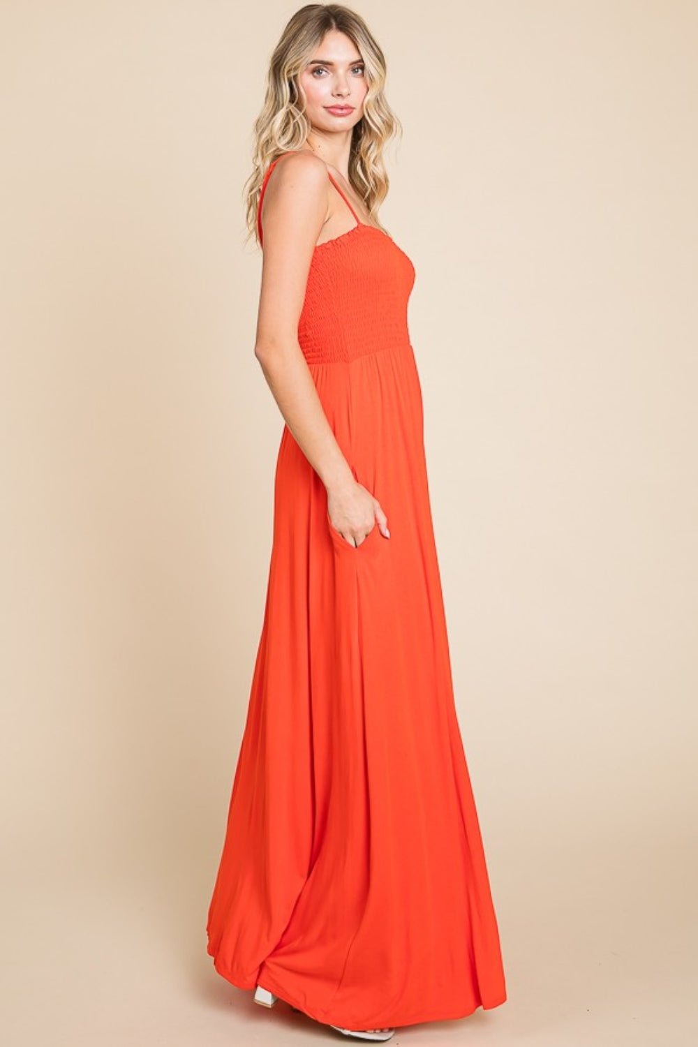 Culture Code Full Size Smocked Cami Maxi Dress with Pockets - Loulou Boutique