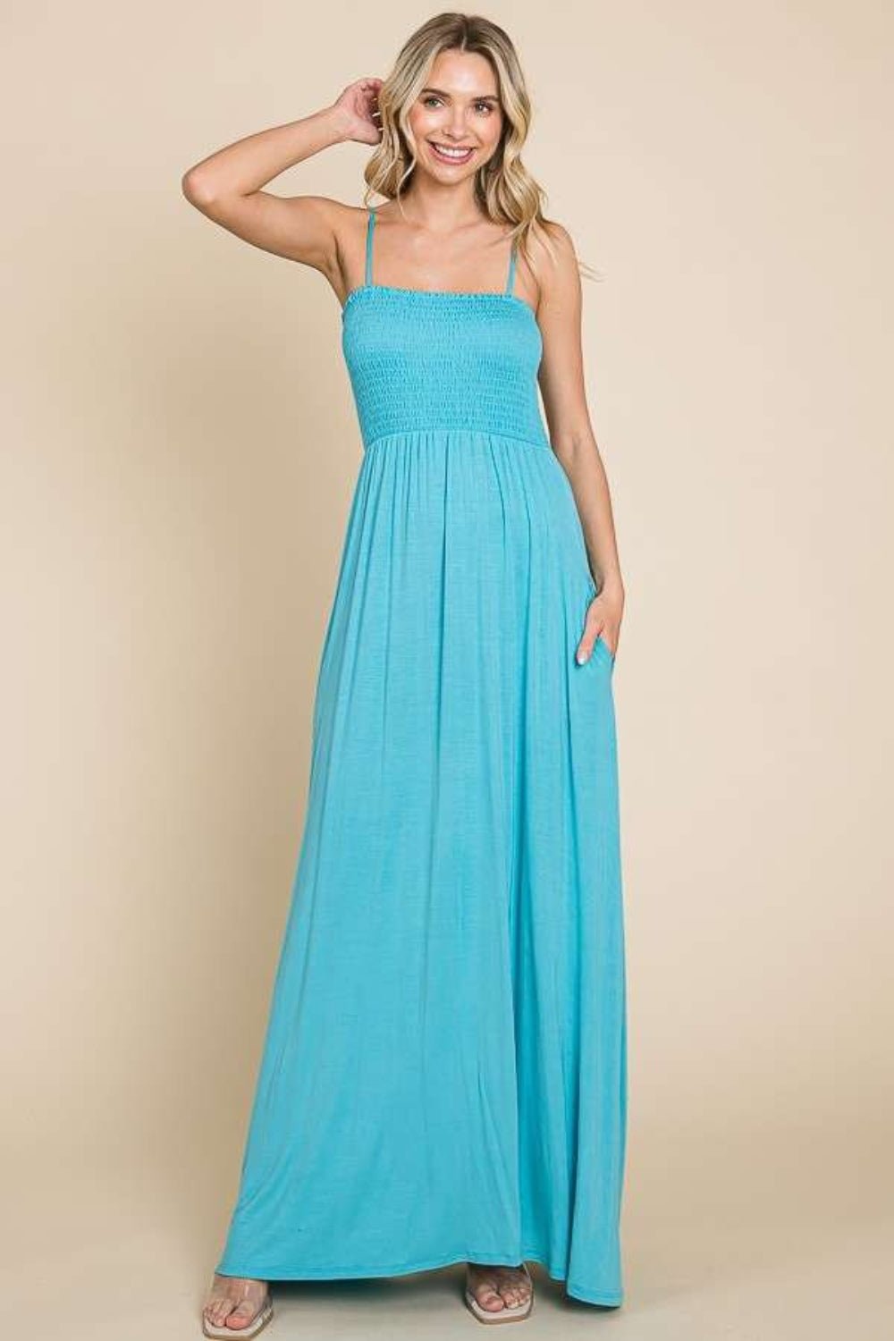Culture Code Full Size Smocked Cami Maxi Dress with Pockets - Loulou Boutique