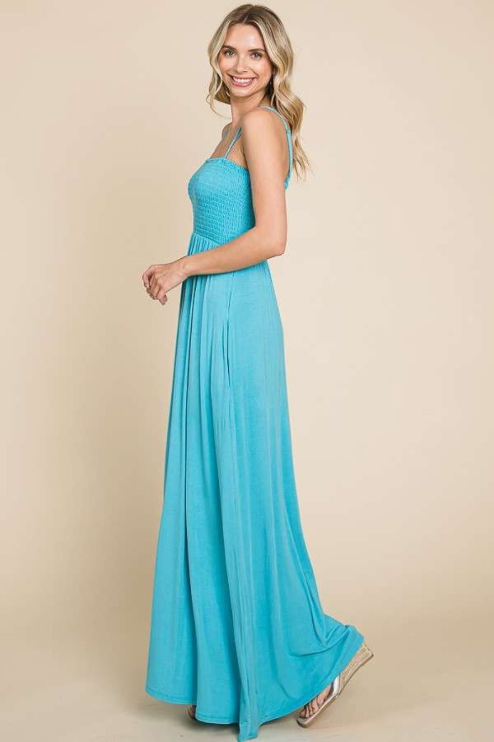 Culture Code Full Size Smocked Cami Maxi Dress with Pockets - Loulou Boutique