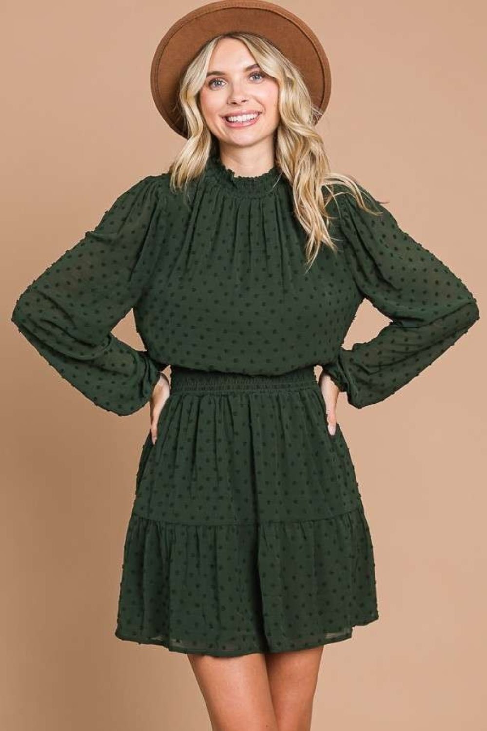 Culture Code Swiss Dot Smock Neck Mini Dress with Pockets - Loulou Boutique