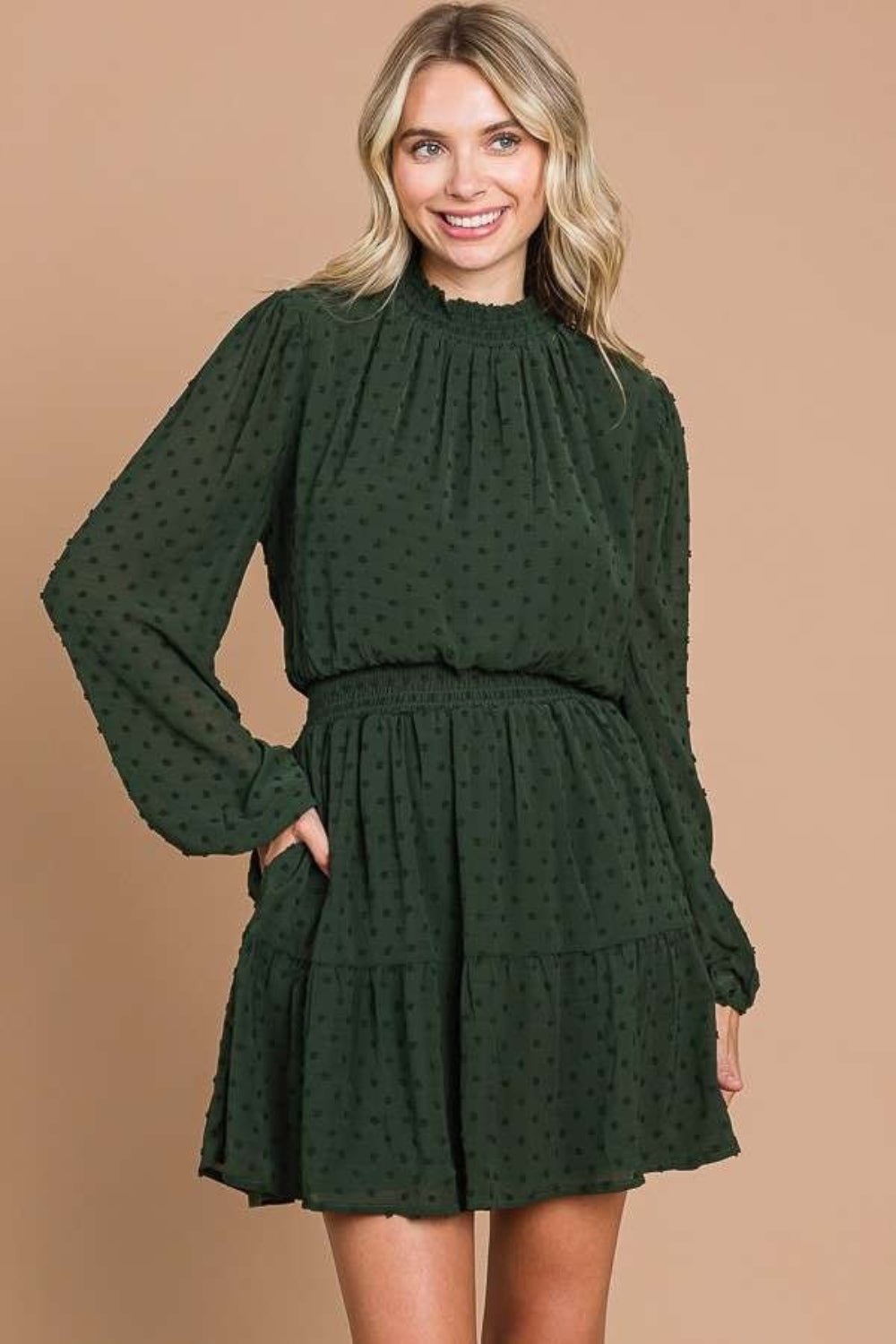 Culture Code Swiss Dot Smock Neck Mini Dress with Pockets - Loulou Boutique