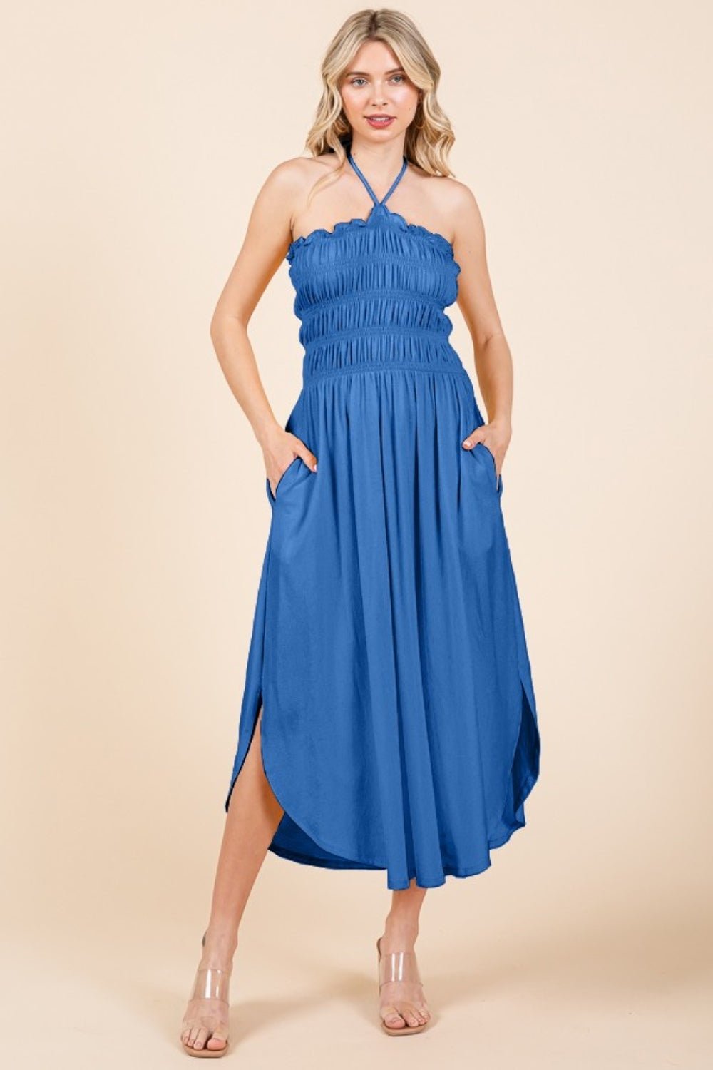 Culture Code Tie Back Shirring Dress with Pockets - Loulou Boutique