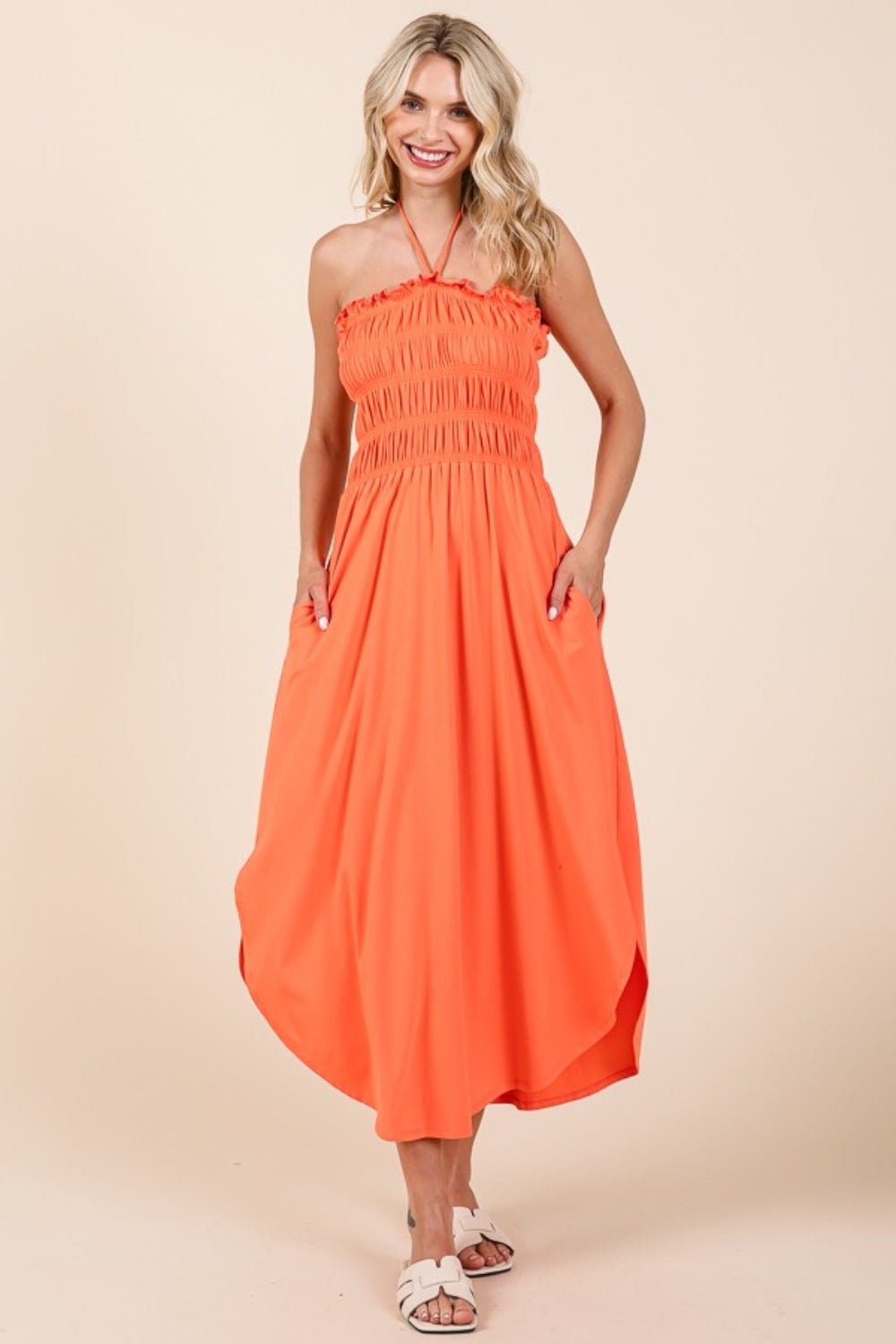 Culture Code Tie Back Shirring Dress with Pockets - Loulou Boutique