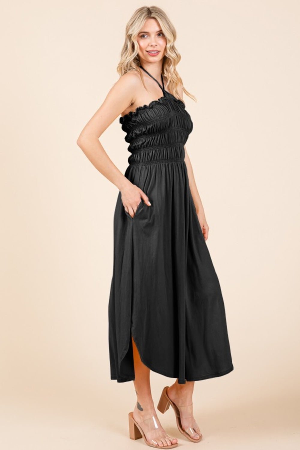 Culture Code Tie Back Shirring Dress with Pockets - Loulou Boutique