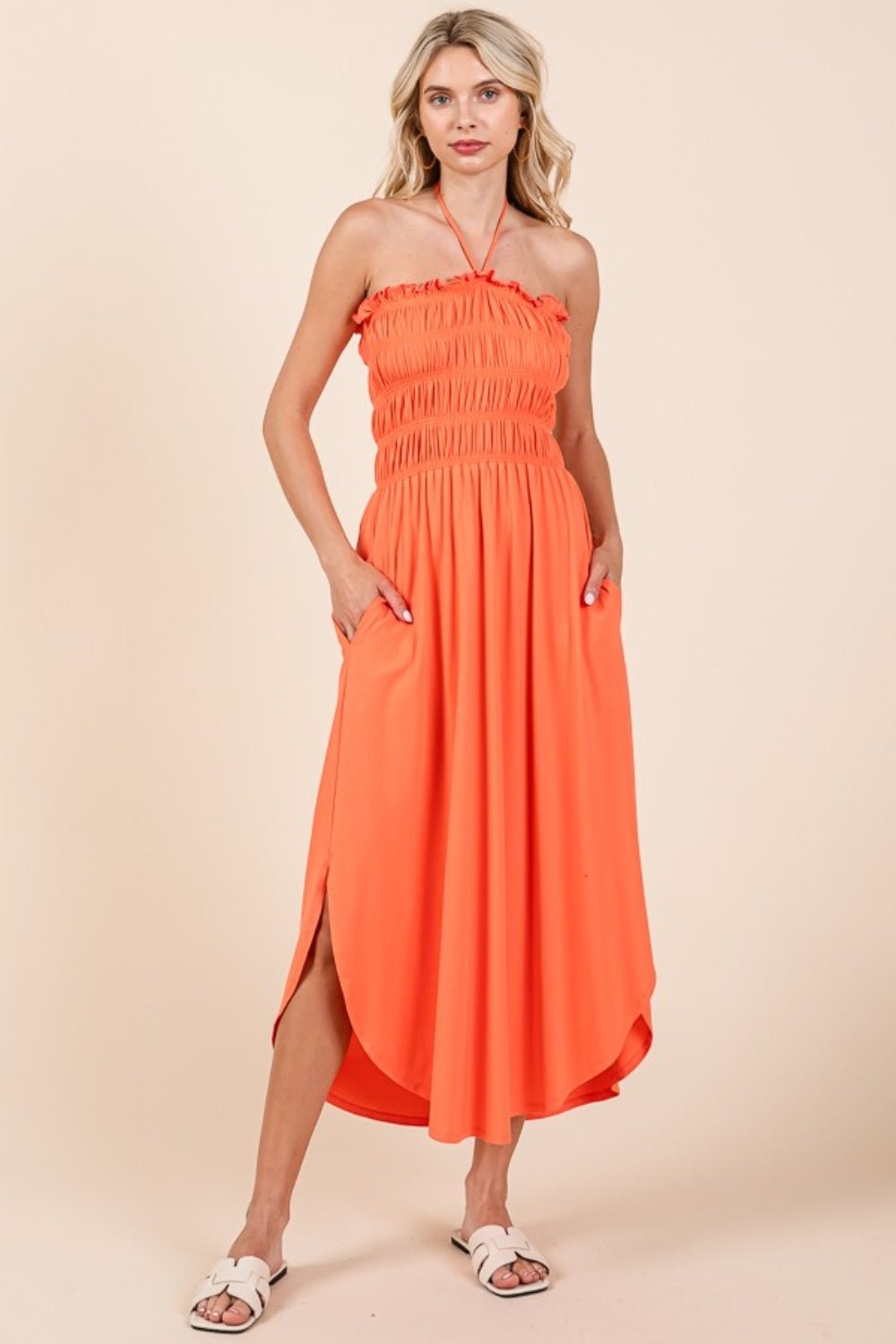 Culture Code Tie Back Shirring Dress with Pockets - Loulou Boutique